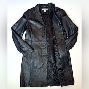 Modern Essentials Women’s Black Leather Button Front Mid Length Coat Size- M
